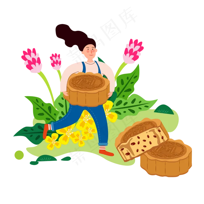 扁平中秋节吃月饼(2000*2000px 300 dpi )ai矢量模版下载