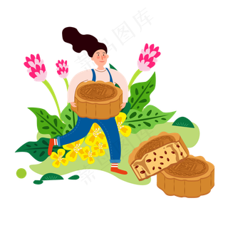 扁平中秋节吃月饼