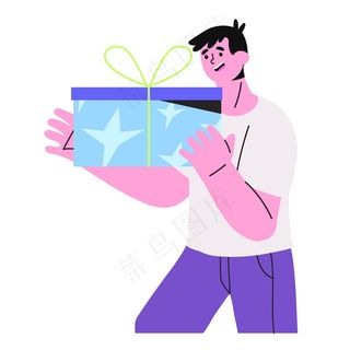 幸运的微笑的男性角色赢得礼物或礼物。