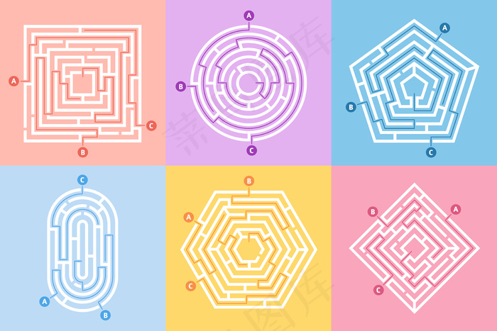 迷宫游戏，迷宫难题，迷宫之路和许多入口谜语概念集