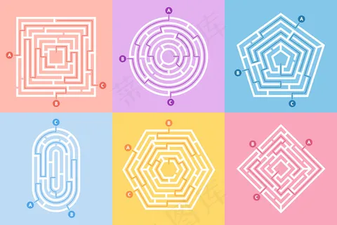 迷宫游戏，迷宫难题，迷宫之路和许多入口谜语概念集