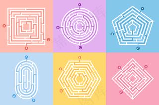 迷宫游戏，迷宫难题，迷宫之路和许多入口谜语概念集