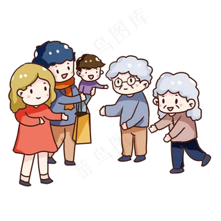 手绘卡通重阳节回家看望老人