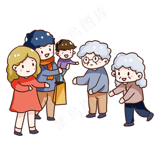 手绘卡通重阳节回家看望老人