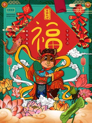 牛年插画 牛年海报 新春海报