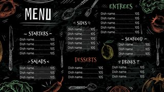 复古餐厅菜单。手绘食物，咖啡厅菜单和厨房海报模板插图