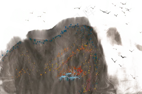 山里的秋天水墨画PNG免抠素材 山里的秋天水墨画PNG免抠素材