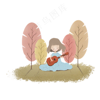 小清新秋天小场景弹吉他的女孩插
