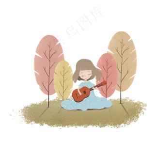 小清新秋天小场景弹吉他的女孩插