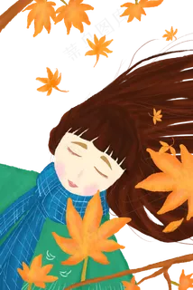 立秋到好凉意枫叶树下的少女