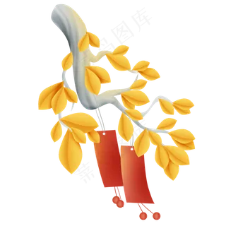 秋天树枝上的许愿卡