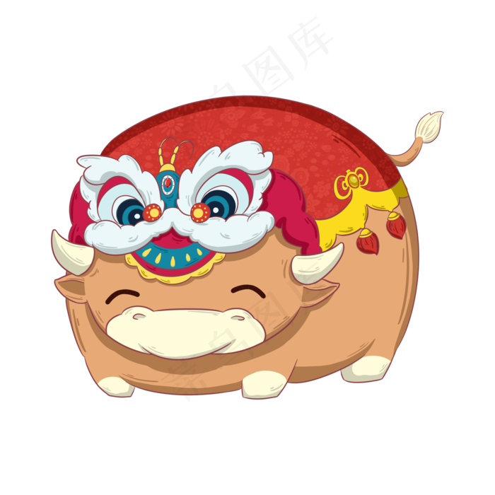 新年牛年舞狮可爱小牛