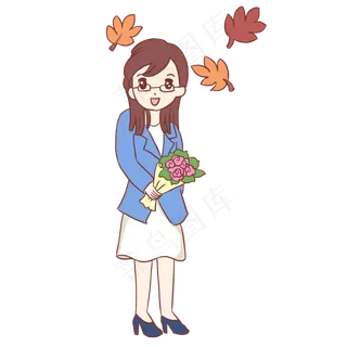教师节献花老师枫叶手绘卡通元素