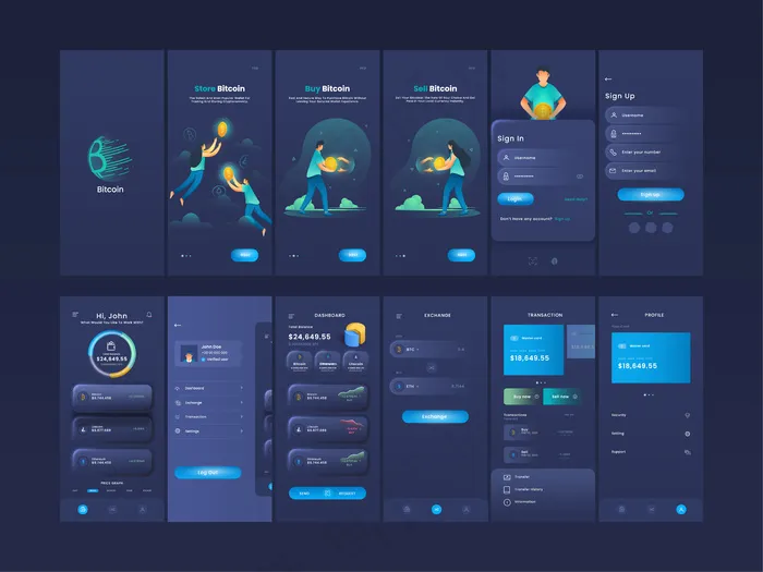 加密货币手机app移动应用程序ui、ux、gui屏幕，如创建帐户eps,ai矢量模版下载
