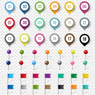 彩色定位针设置隔离透明背景渐变网格，