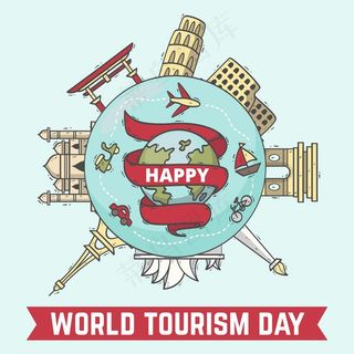 手绘旅游日概念