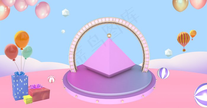 双十二清新C4D气球礼物banner海报