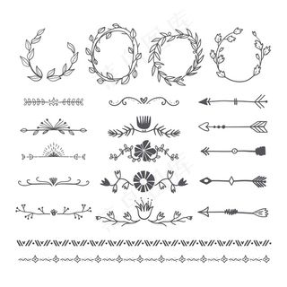 文件装饰用手绘分隔器和框架