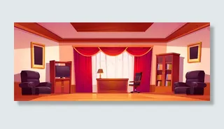 老式豪华办公室内，木质家具