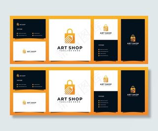 网上商店的标志设计和名片，与铅笔和包的概念