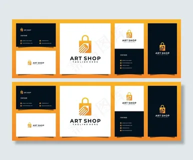 网上商店的标志设计和名片,与铅笔和包的概念 网上商店的标志设计和名片,与铅笔和包的概念