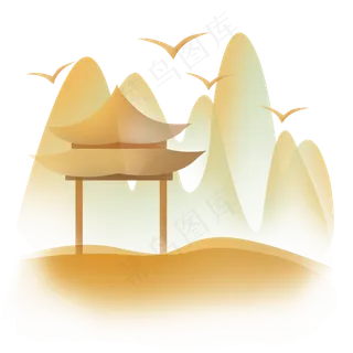 中国风亭子和山峰