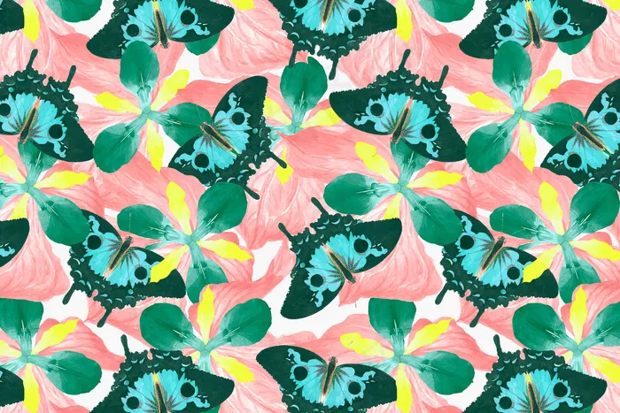 抽象的蝴蝶花卉背景矢量与空白空间，由乔治·肖从博物学家的杂项中重新混合eps,ai矢量模版下载