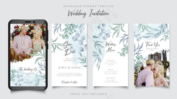 带有花卉背景的Instagram stories婚礼请柬模板