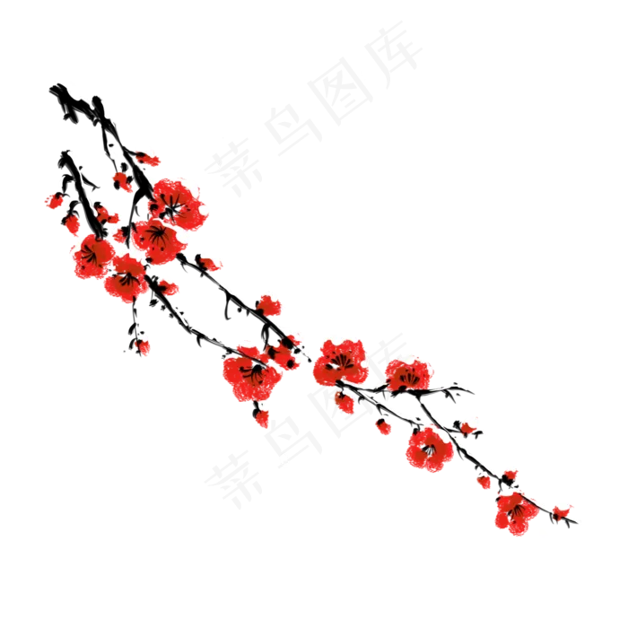 水墨中国风冬季梅花枝,免抠元素