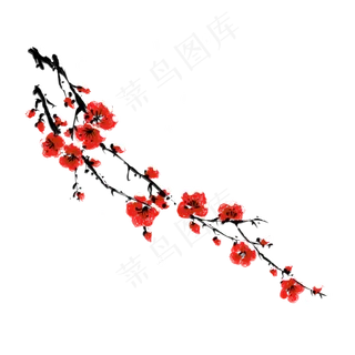 水墨中国风冬季梅花枝,免抠元素