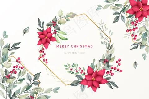 美丽的圣诞背景，水彩自然