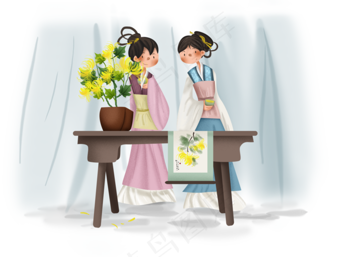 重阳节赏菊的汉服女孩(8268X6081(DPI:300))psd模版下载