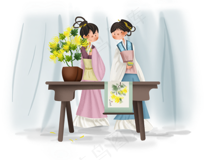 重阳节赏菊的汉服女孩