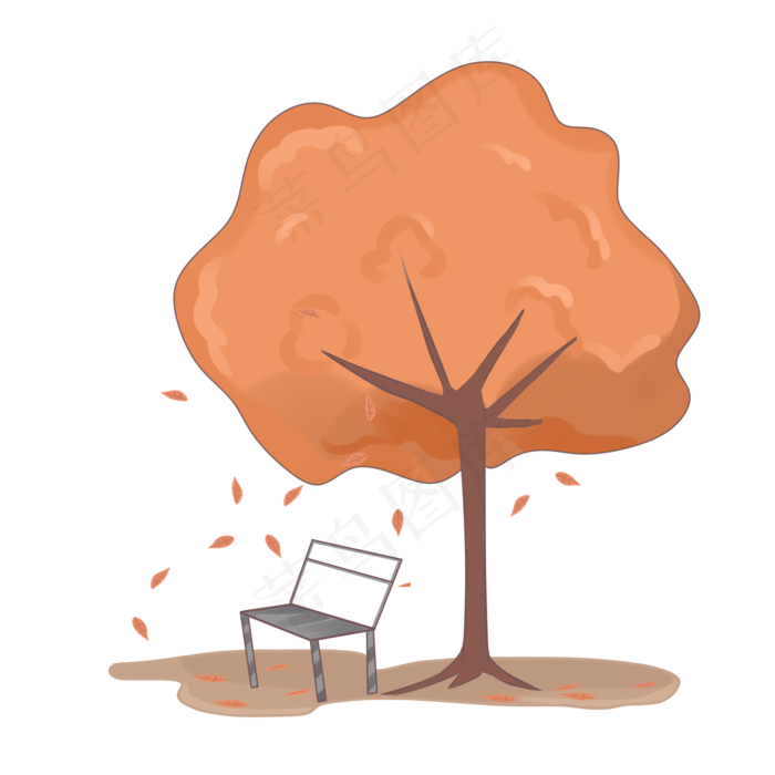 秋天主题树木卡通插图