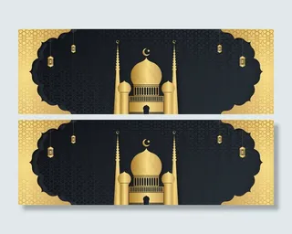 斋月卡里姆或开斋节穆巴拉克旗帜banner与新月和清真寺