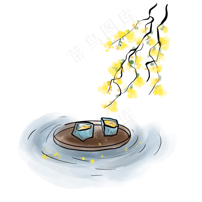 中国风水墨溪水上的桂花酒