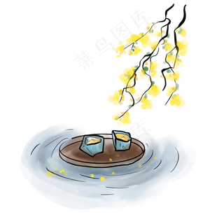 中国风水墨溪水上的桂花酒