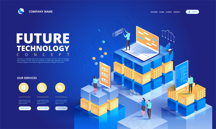 技术等轴测概念。抽象未来高科技插图