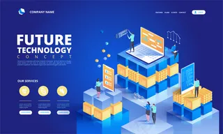 技术等轴测概念。抽象未来高科技插图