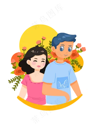 手绘时尚卡通情侣