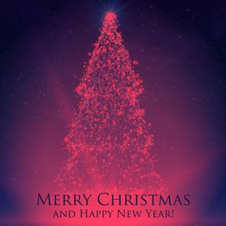 用背光和发光粒子在彩色背景上照耀圣诞树。抽象矢量背景。发光的冷杉树。优雅闪亮的背景为您设计。