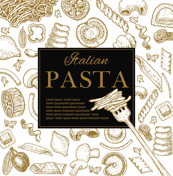 手绘意大利面食餐厅海报。