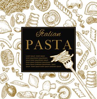 手绘意大利面食餐厅海报。
