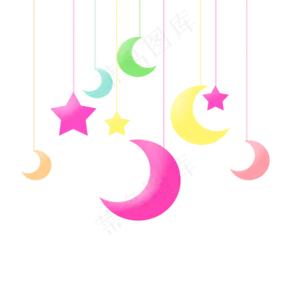七夕情人节彩色月亮星星