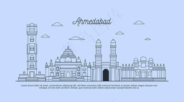 艾哈迈达巴德天际线线性草图