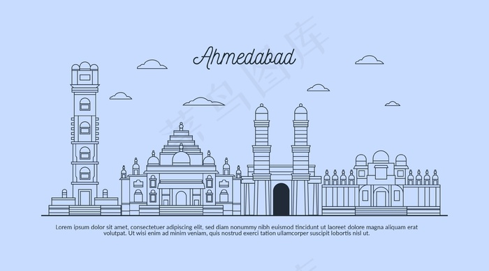 艾哈迈达巴德天际线线性草图eps,ai矢量模版下载