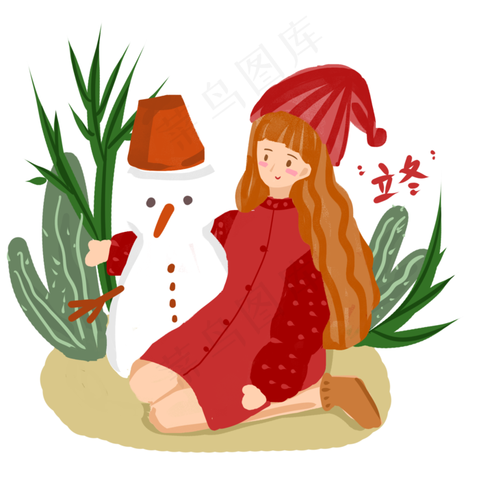 立冬保暖冬日女孩雪天免抠图