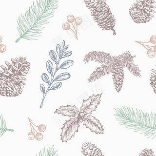 手绘圣诞无缝背景图案。