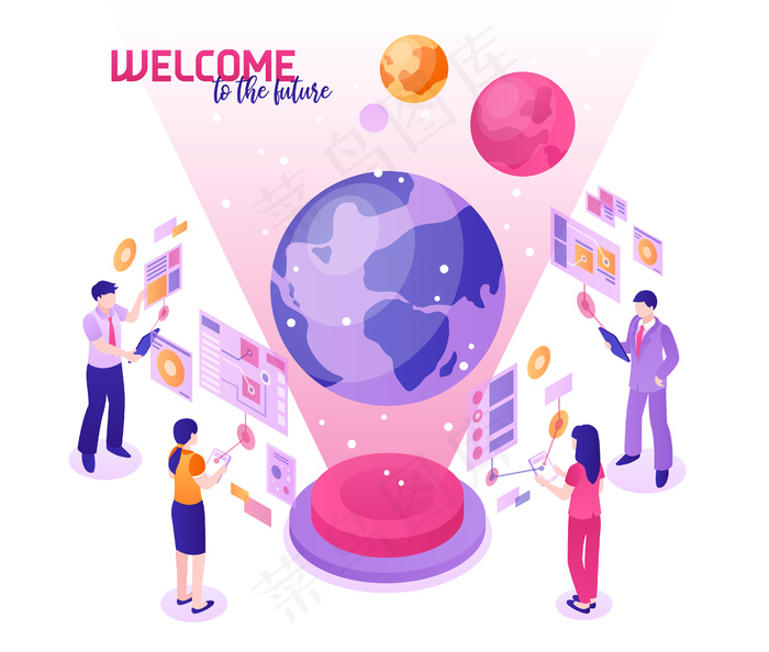 人与全息图等距插图eps,ai矢量模版下载