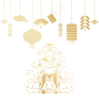 新年喜庆金色财神爷新年快乐贴纸